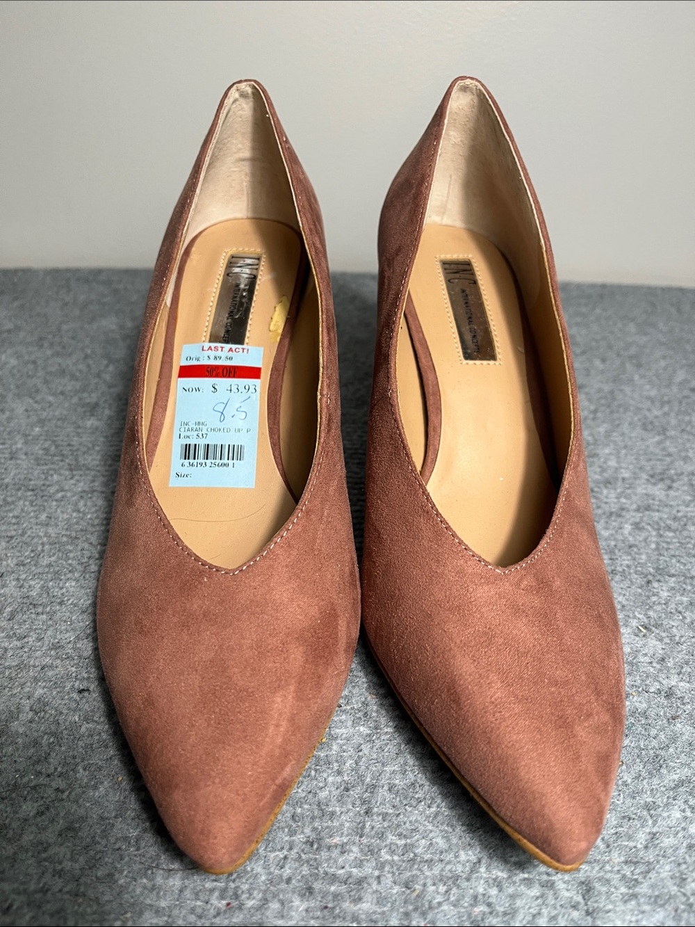 INC International Concepts Brown Suede Pointed-Toe Pumps